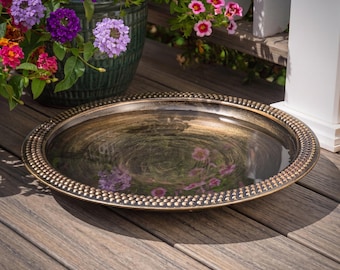 18" Beaded Copper Birdbath Basin in Aged Brass Finish