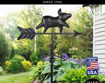Modern Farmhouse-Inspired Pig Garden Weathervane w/Garden Pole - Black Finish