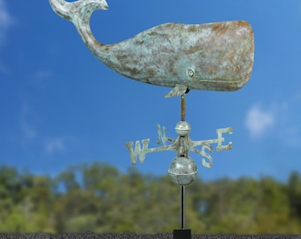 37" Whale Weathervane with Roof Mount - Blue Verde Copper