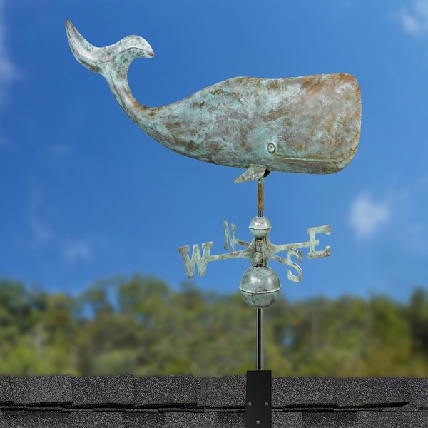 37" Whale Weathervane with Roof Mount - Blue Verde Copper