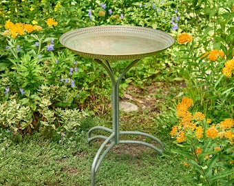20" Blue Verde Copper Bird Bath with Stand