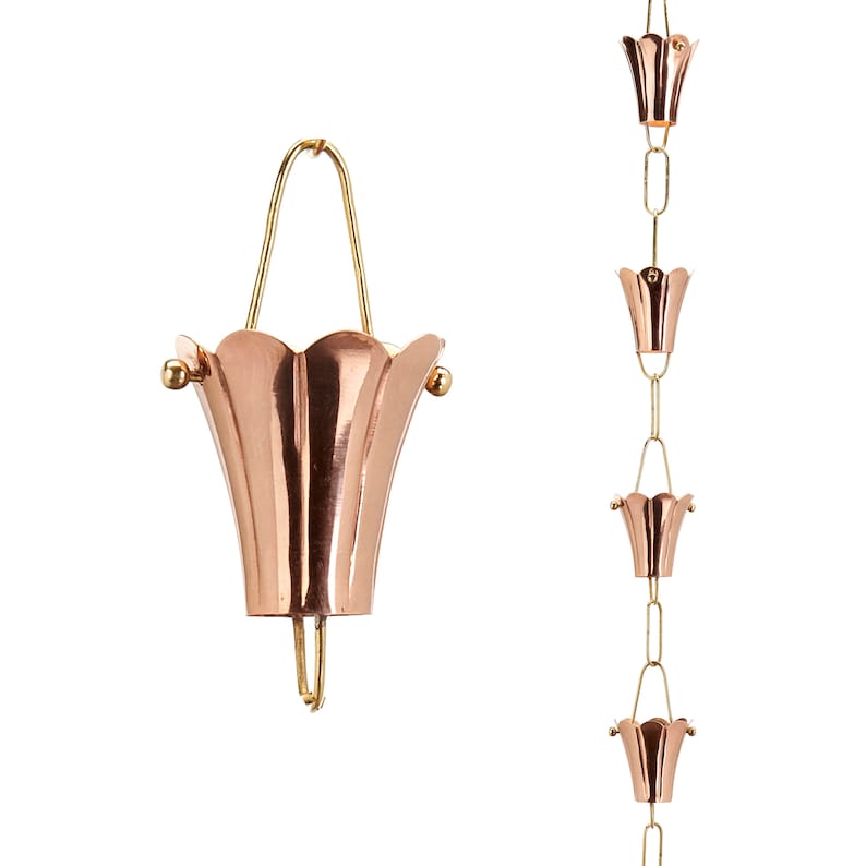 Fluted Flower Pure Copper Rain Chain - Thumbnail 2