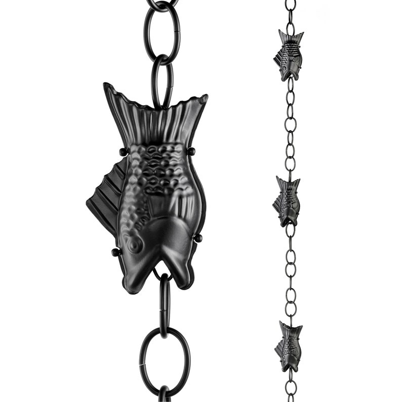Fish Rain Chain Black - 8.5ft., with 4 Large Figures - Thumbnail 3