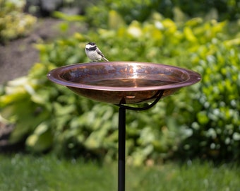 Pure Copper Bird Bath, Featuring a Hand-Applied Fired Finish, and a Multipronged  Garden Pole