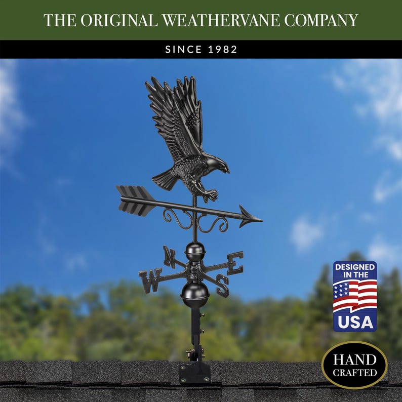 Majestic Eagle Weathervane - Matte Black Finish, includes Roof Mount
