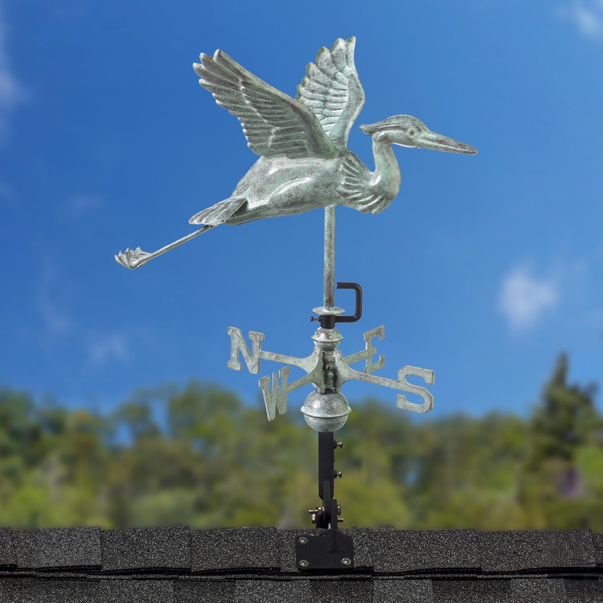 Blue Heron Weathervane - Blue Verde Copper With a Roof Mount or