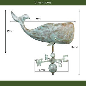 37" Whale Weathervane with Roof Mount - Blue Verde Copper image 3