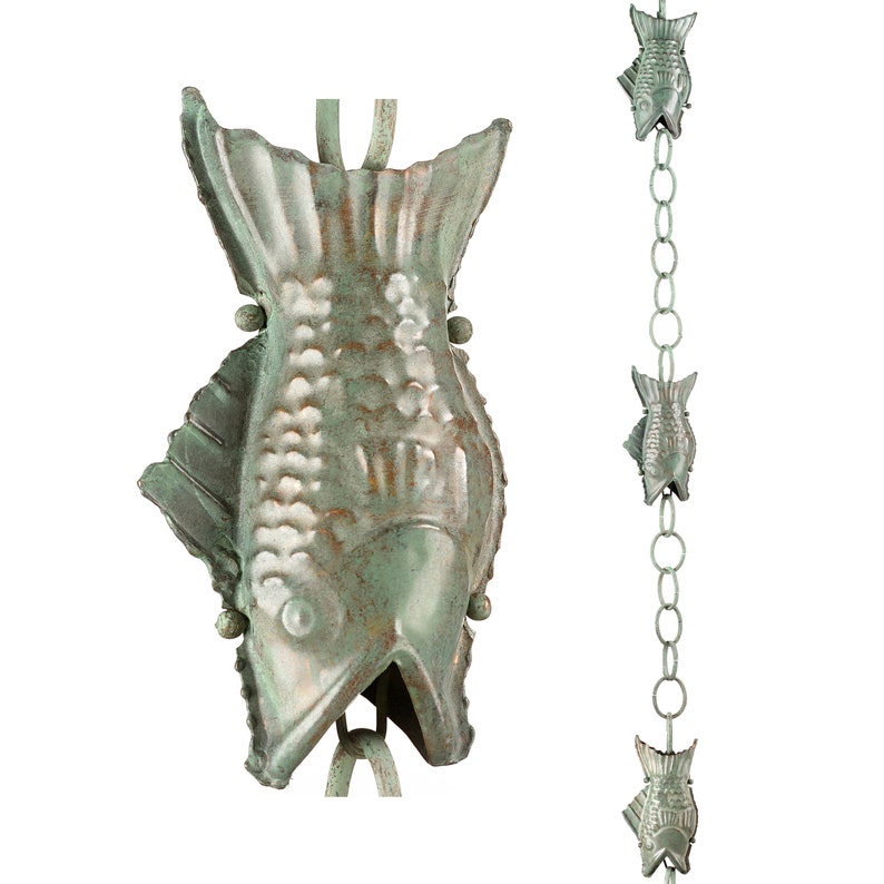 Blue Verde Copper Fish Rain Chain - 8.5 Ft Long, by Good Directions - Etsy