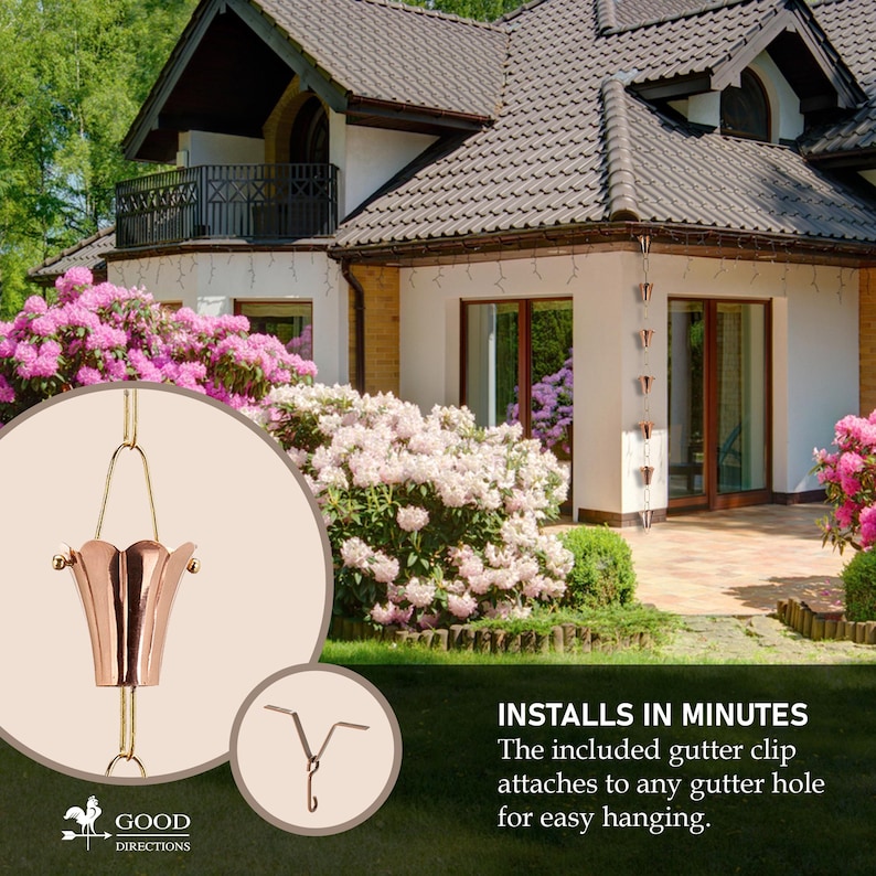 Fluted Flower Pure Copper Rain Chain - Thumbnail 5