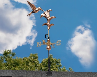 Hummingbird Weathervane - Pure Copper with a Roof Mount or Garden Pole