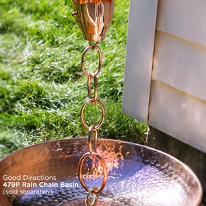 Good Directions 100% Pure Copper Crocus Rain Chain, 8-1/2 Feet Long, Large Cups, Replaces Gutter Downspout image 7