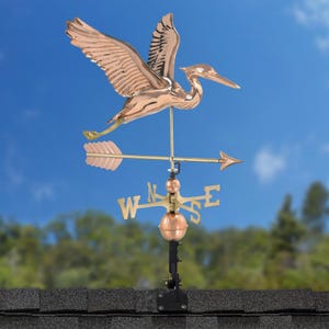 Blue Heron with Arrow Weathervane with Roof Mount - Pure Copper by Good Directions
