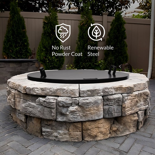 Fire Pit Lid / Cover - Powder-Coated Steel Different Sizes Available - by Good Directions