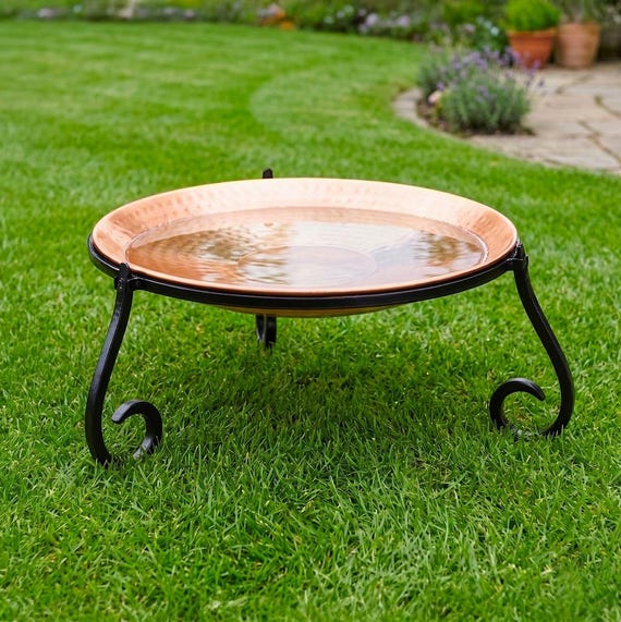 13" Freestanding Copper Birdbath / Bird Feeder with Stand