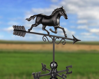 Galloping Horse Weathervane - Matte Black Finish, includes Roof Mount