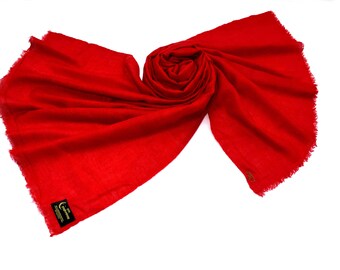 100% handwoven Cashmere - Pashmina red from the Himalayas, stole, wool scarf for women & men