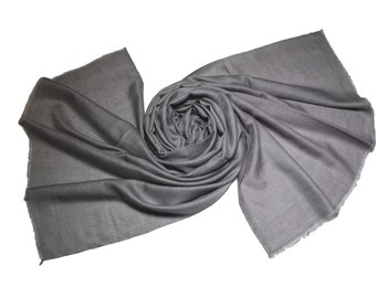 100% handwoven Cashmere Pashmina grey from the Himalayas, stole, wool scarf for women & men