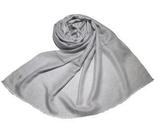 100% handgewebter Kaschmir - Pashmina hellgrau aus dem Himalaya, Stola, Woll Schal für Damen & Herren