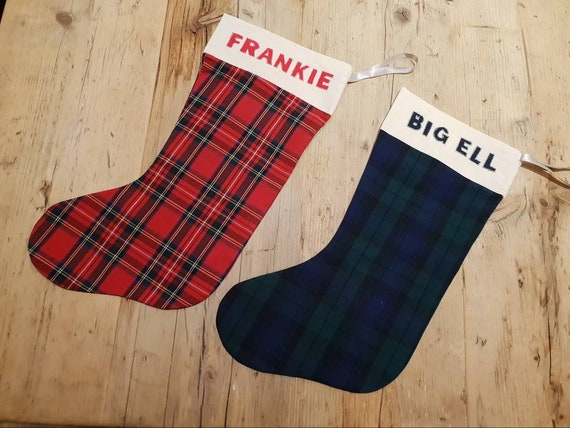 Personalised Christmas Stocking Red Tartan Navy And Green Etsy
