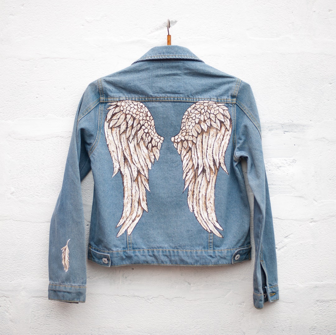 ANGEL Hand Painted Jeans Jacket - Etsy