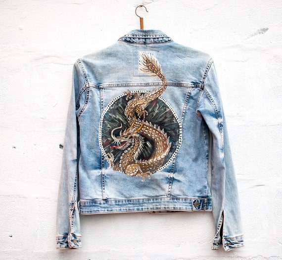 DRAGON Hand Painted Jeans Jacket Etsy Canada