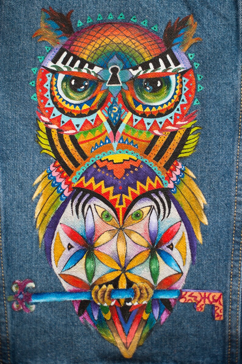 WISE OWL hand painted jeans jacket