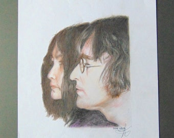 Dessin de portrait original de John Lennon et Yoko Ono