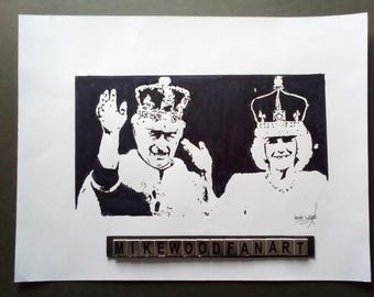 King Charles & Camilla silhouette portrait