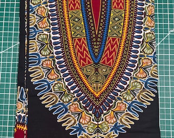 Tessuto stampato africano Dashiki nero, tessuto Angelina, 100% cotone