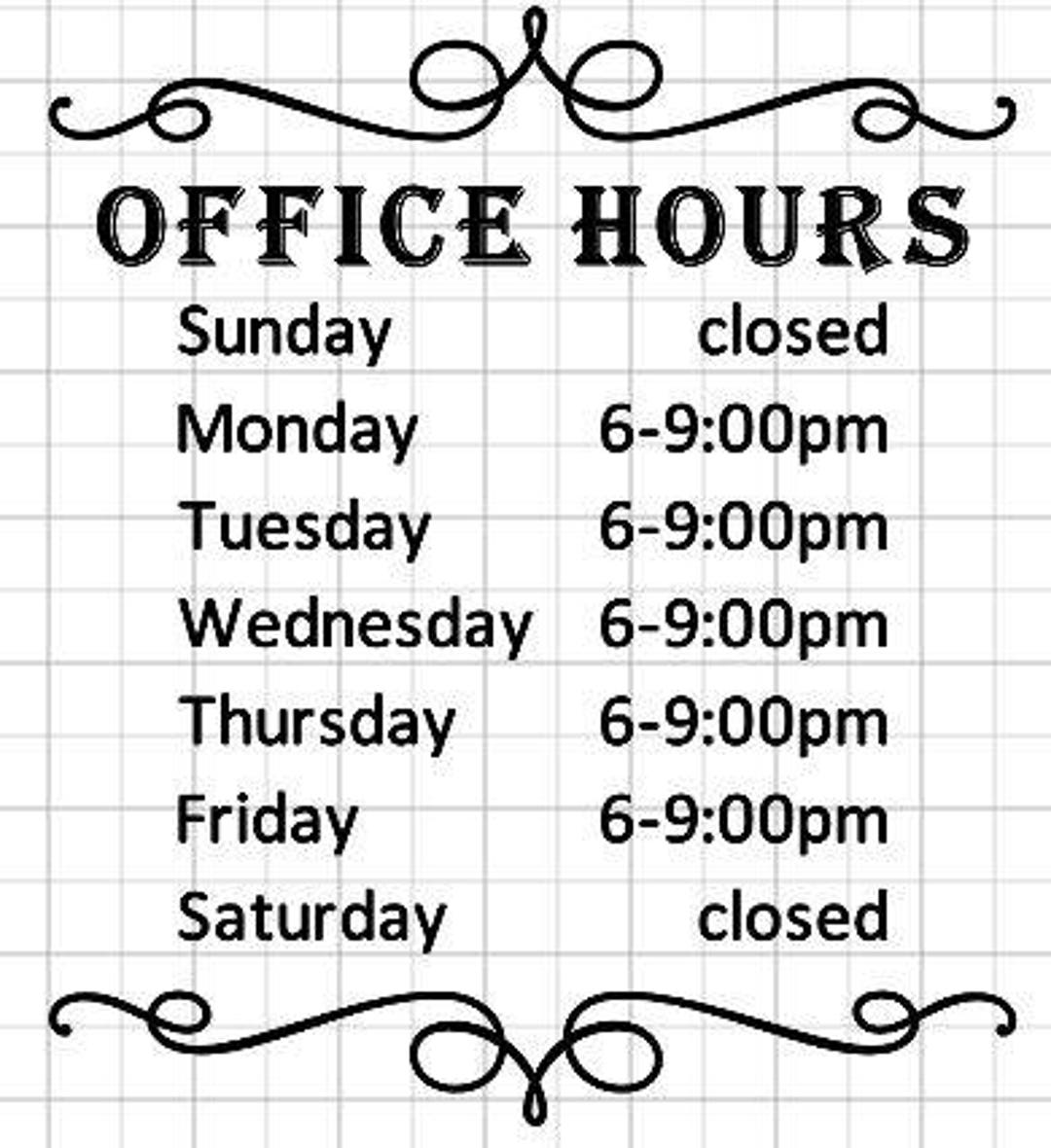 Custom Vinyl Office Hours Sign Etsy