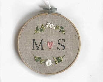 Custom Wedding Engagement Gift| Embroidery Hoop Art| Initials| Rustic Style