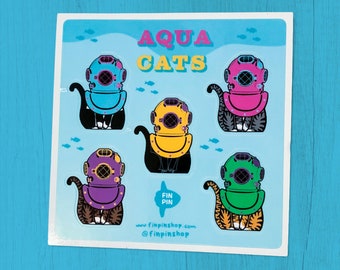 AquaCats diver sticker sheet