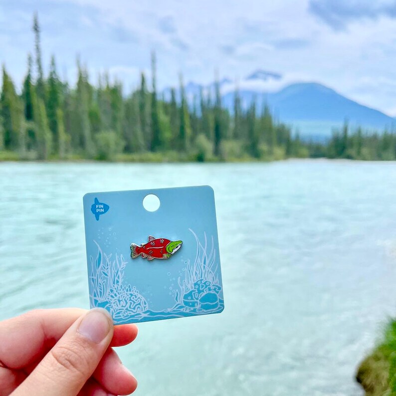 Sockeye salmon enamel pin image 2