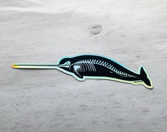 Skeleton Narwhal holographic sticker