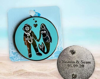 Mermaid and Diver Enamel Pin