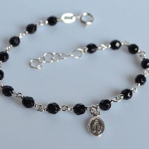 Madonna bracelet, religion bracelet, 925 silver bracelet,onyx bracelet,prayer bracelet,rosary bracelet,chain bracelet,handmade,Made in Italy