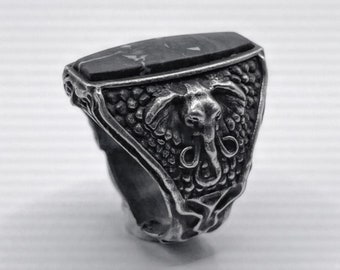 Anillo de Ágata Negra Elefante Masculino