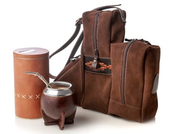 NEW KIT BOCA JUNIORS SET ECO LEATHER YERBA MATE KIT GOURD BOMBILLA THERMO DRINK