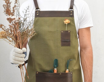 Leather Gardening Apron Crossback Garden Florist Gardener Apron