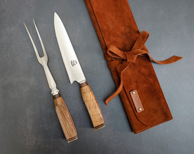 Gensico Japan by Hull Stainless Steel and Teak Wood Carving Set With