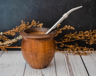 Wooden Mate Gourd Cup, Yerba mate gourd, Mate, Bombilla , Yerba mate cup