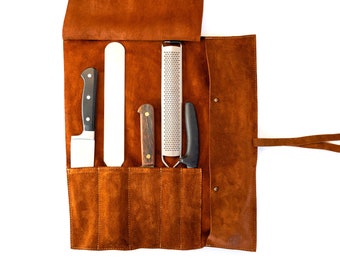 Leather suede chef roll, chefs bag, knife roll,