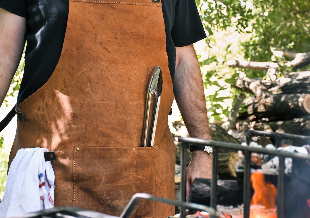 Leather Cross Back Apron Vegetable-tanned Leather Barbecue Bbq Grill ...