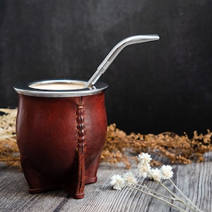 Mate Gourd, Leather Mate Cup, Argentinian Mate, Torpedo, Calebasse Mate, Yerba Mate Gourd Leather image 1