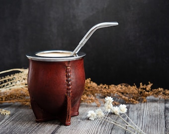 Mate Gourd, Leather Mate Cup, Argentinian Mate, Torpedo, Calebasse Mate, Yerba Mate Gourd Leather