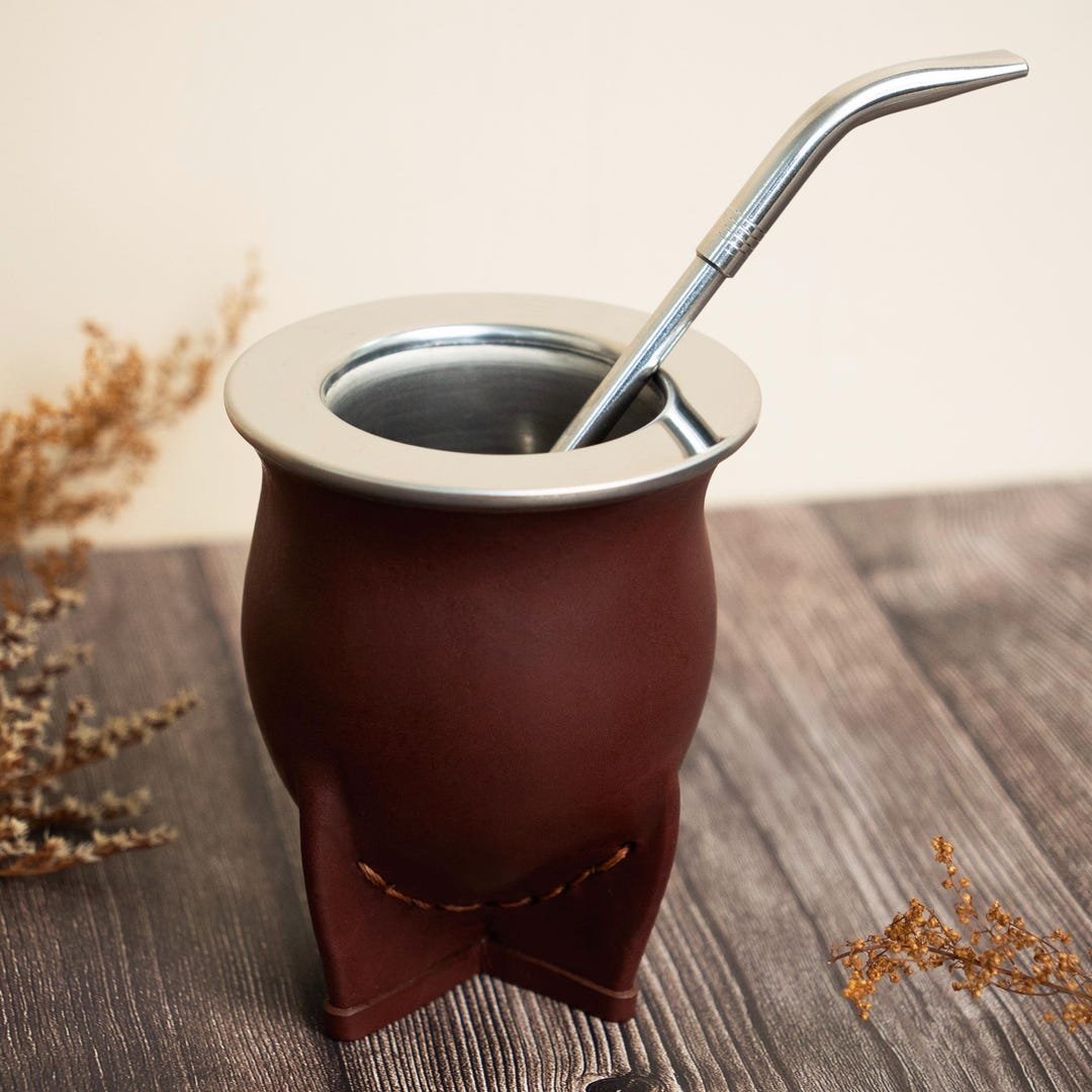 Mate Camionero Inox, Leather Mate Cup , Argentinian Mate, Yerba