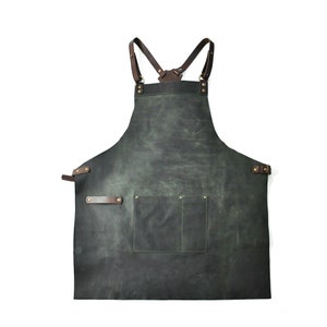 Personalisierte Lederschürze mit Lederriemen für Grillen, Küche, Café, Logo Green