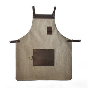 Leather Gardening Apron Crossback Garden Florist Gardener Apron Gray