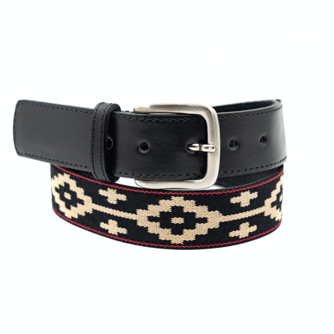 Ceinture Cowboy Gaucho Vintage Argentine - Cuir Noir Et Argent - Années 50