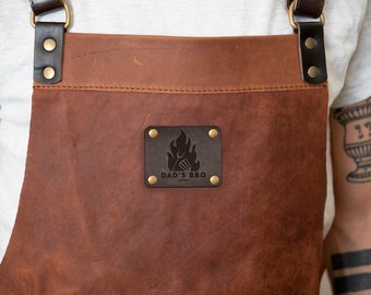 Father's Day Personalized leather apron with leather straps for BBQ, kitchen, cafe, logo